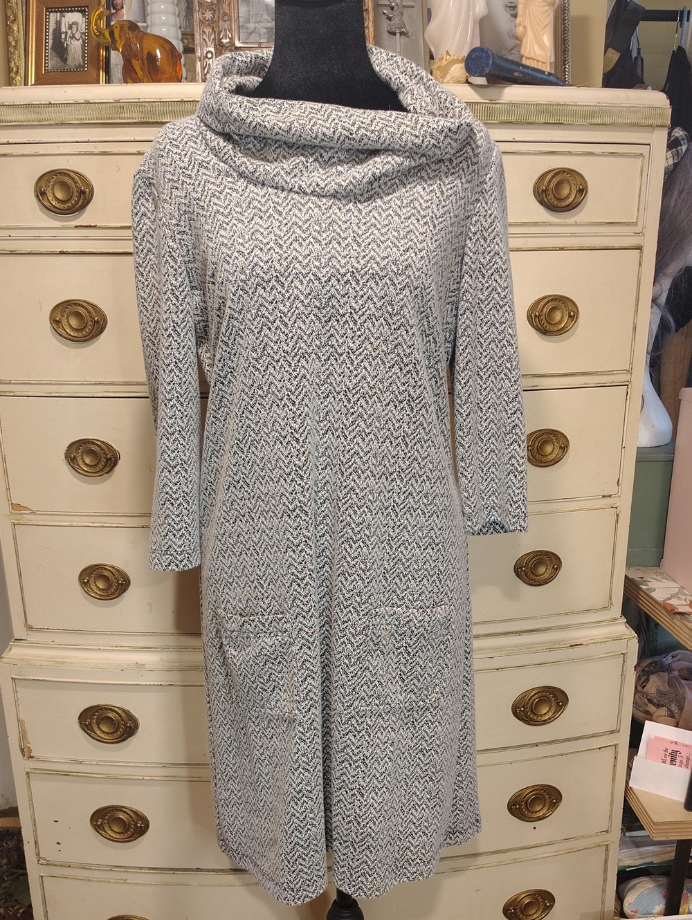NorthStyle Heathered Light Gray Cowl Neck Midi Dress